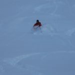 Powder skiing on the scree slopes of Mt. Trbiška Krniška špica