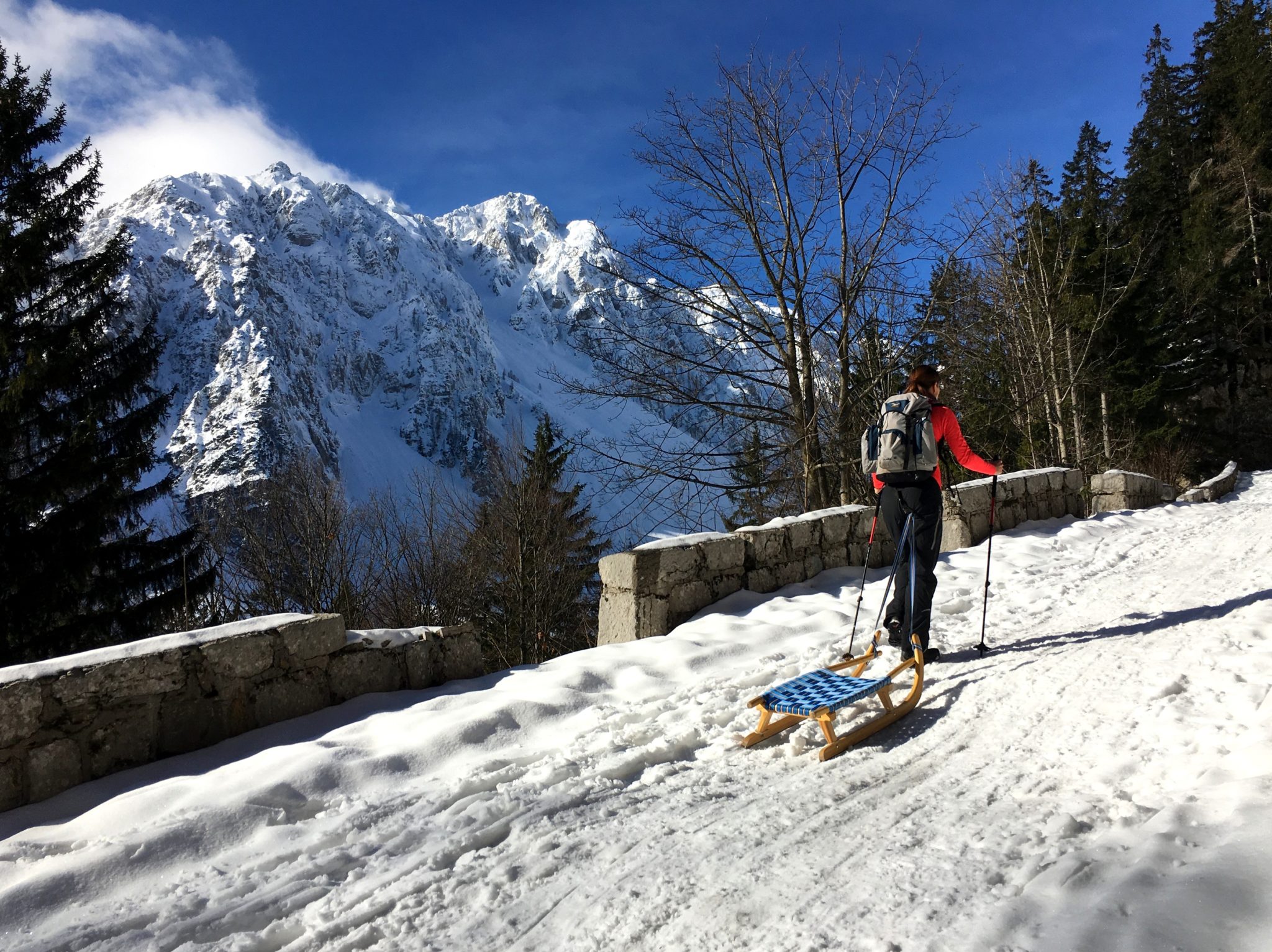 The scenic trail to the hut on the old road pass between Slovenia and Austria.