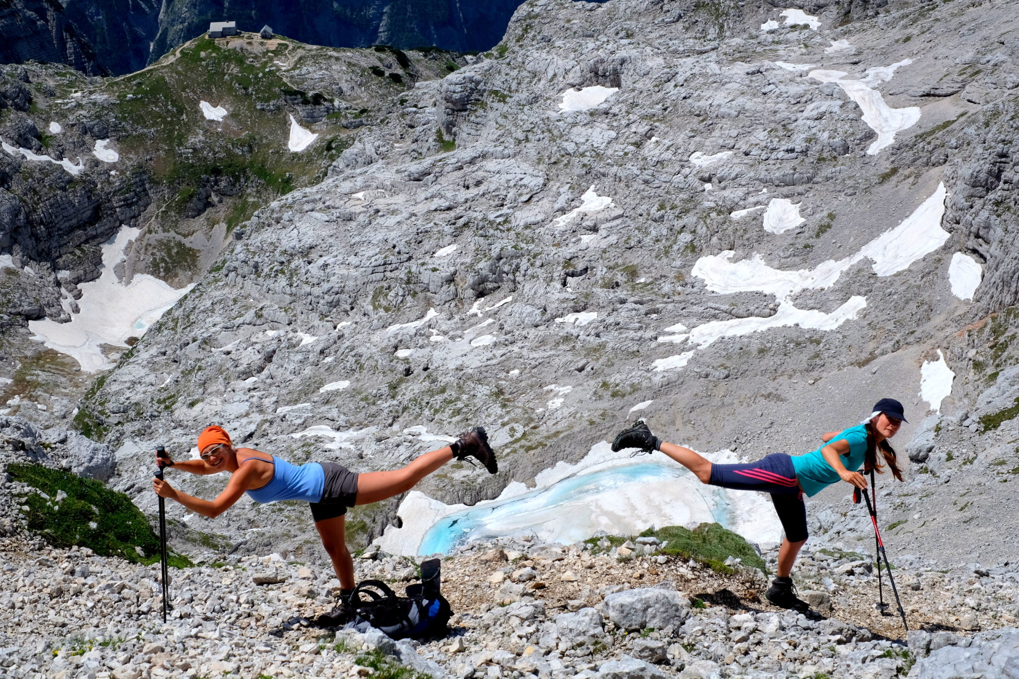 Above Kriški podi and its three lakes, still frozen from the harsh winter in the Alps.