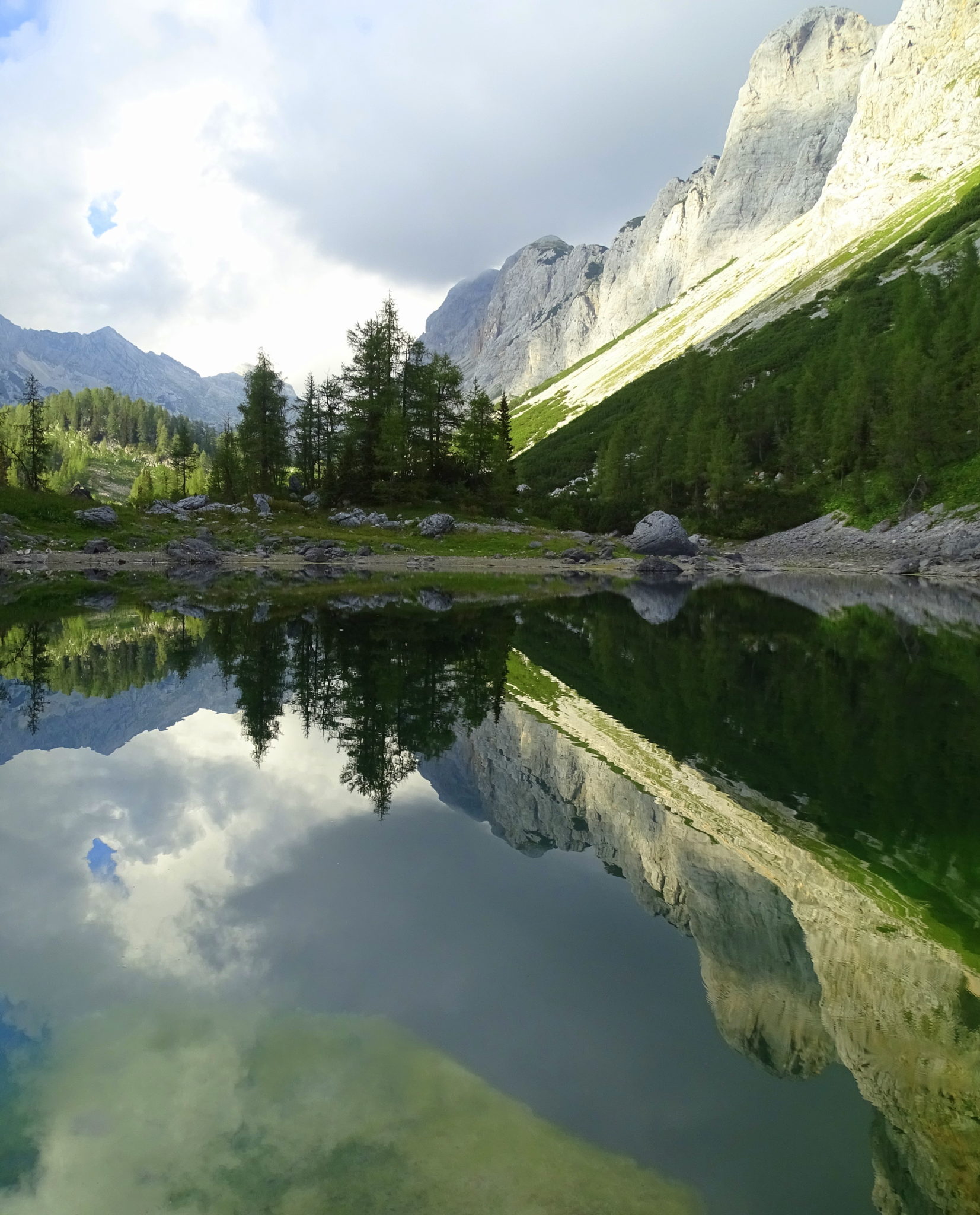 A reflection of the mountains in a lake; the Double Lake