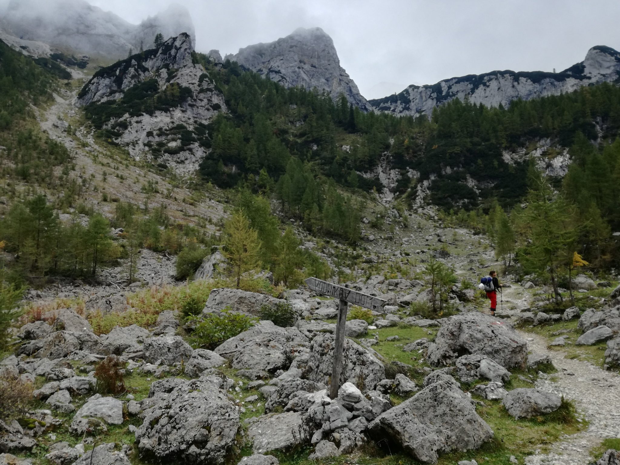 Approaching an alpine meadow called Zgornja Krma with its little hut Prgarca.