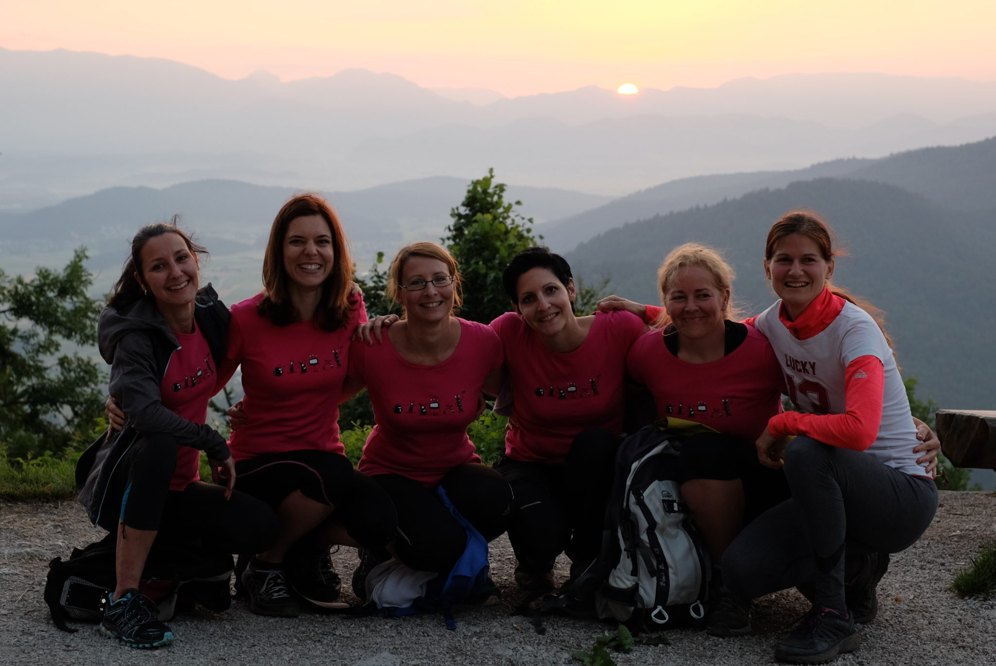 A group of girls at the top of Šmarna Gora for sunrise