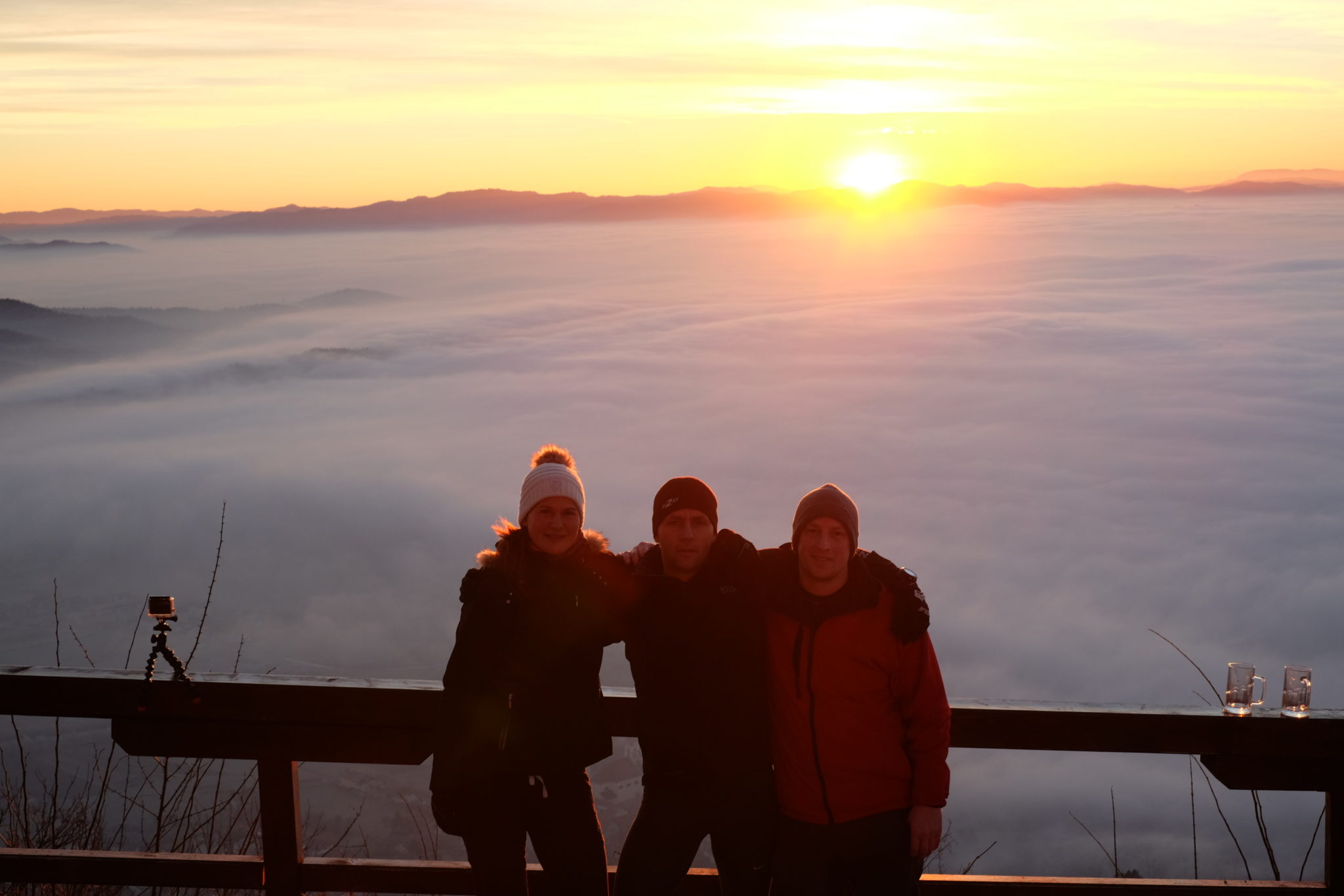 Friends at the top of Šmarna Gora for sunrise