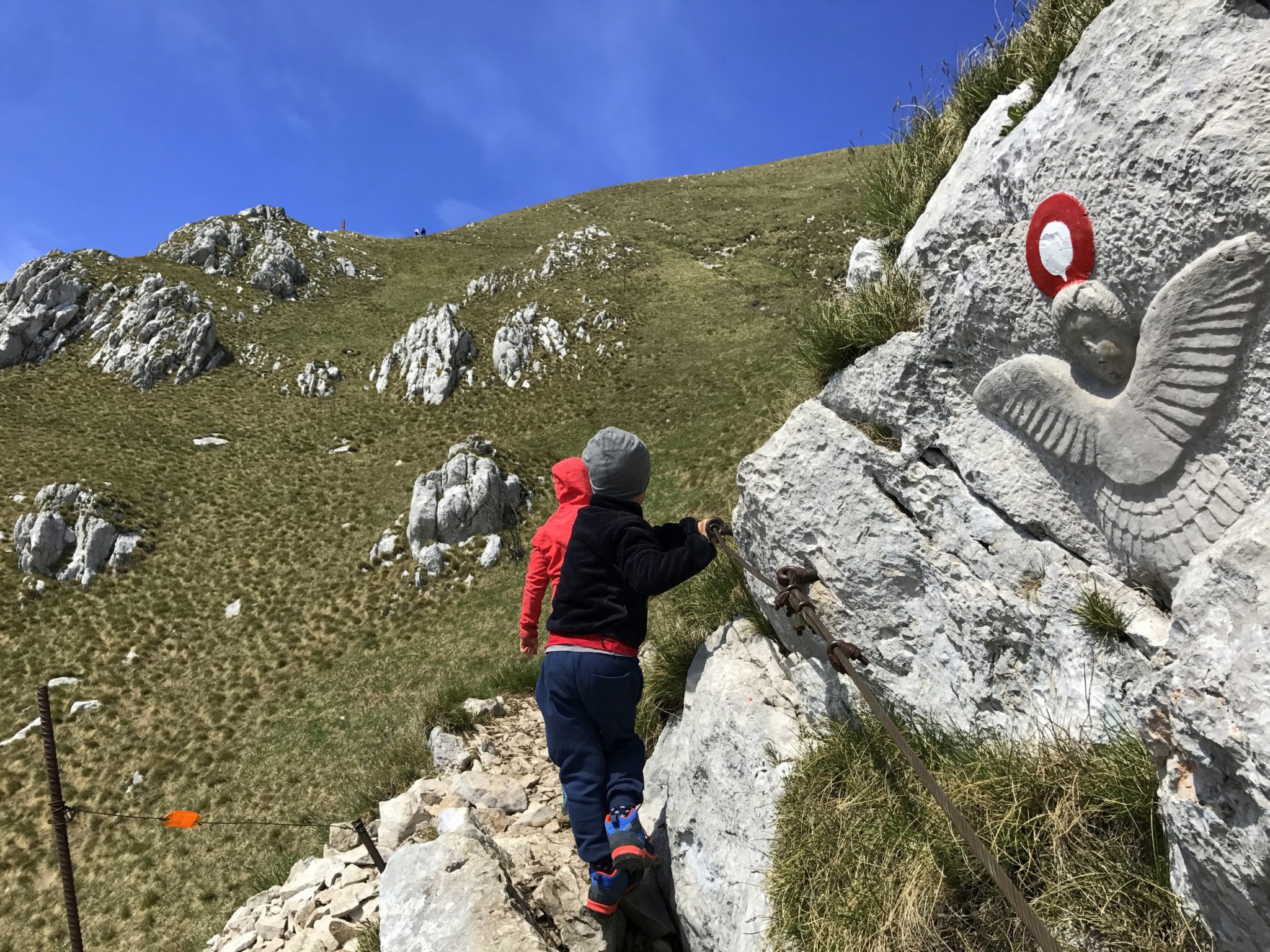 Kids climbing a mountain