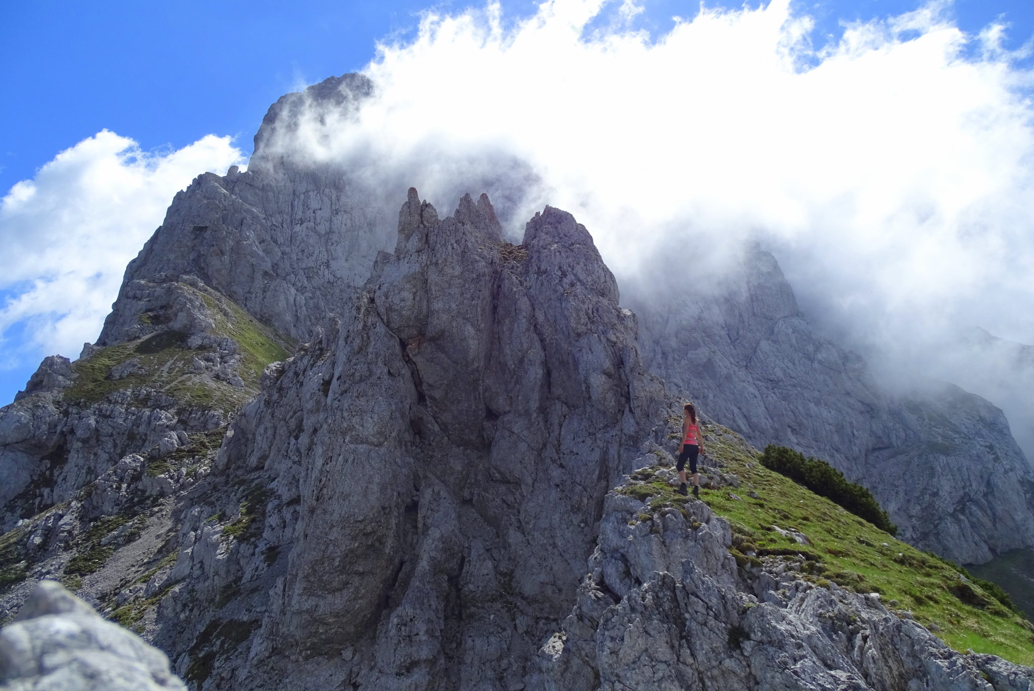 A woman hiker in the mountains