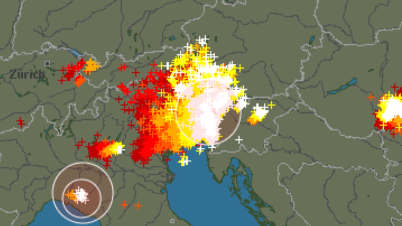 A major thunderstorm passing Slovenia