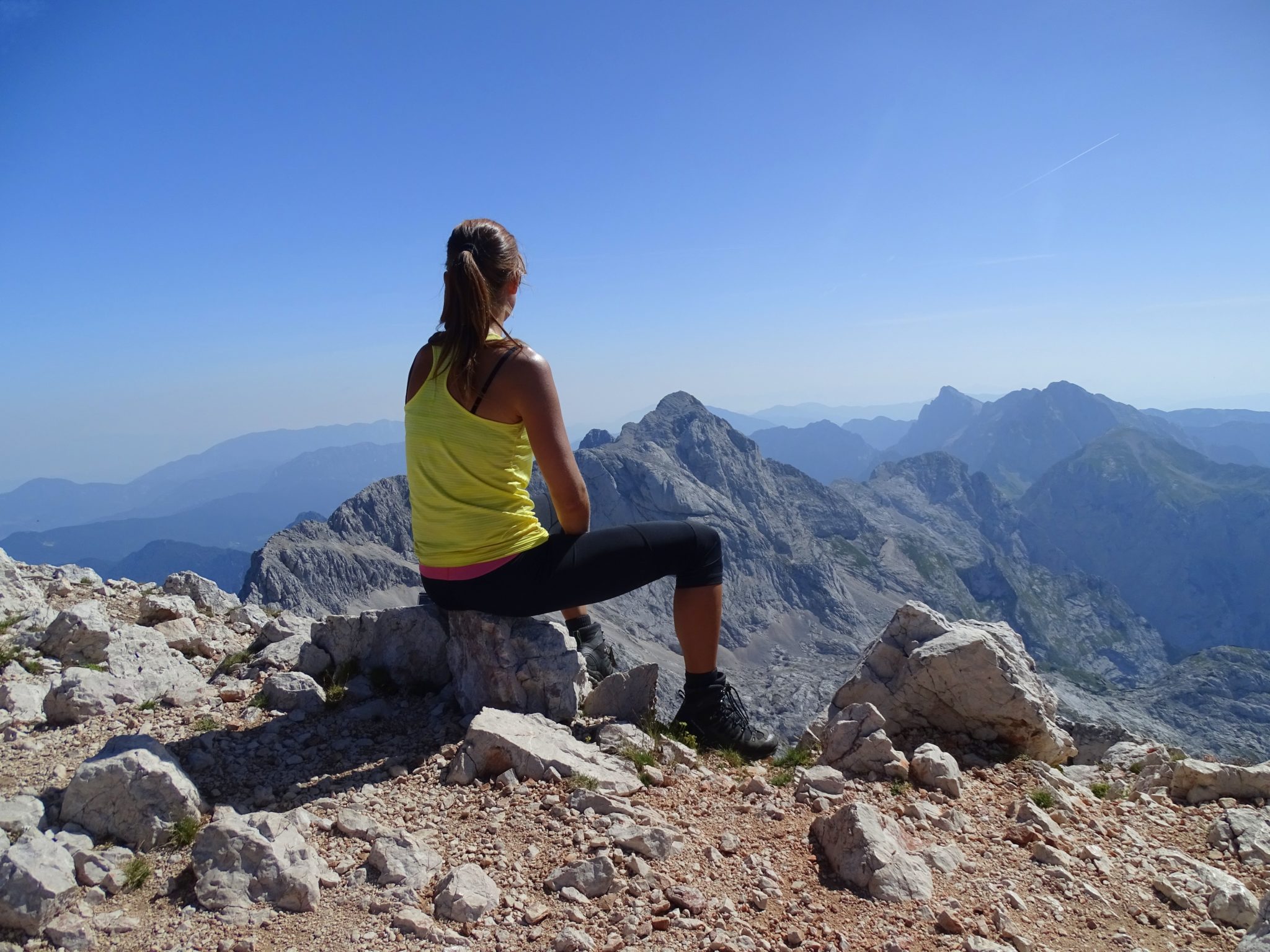 At the top of Grintovec, overlooking Dolgi Hrbet, Skuta and Brana