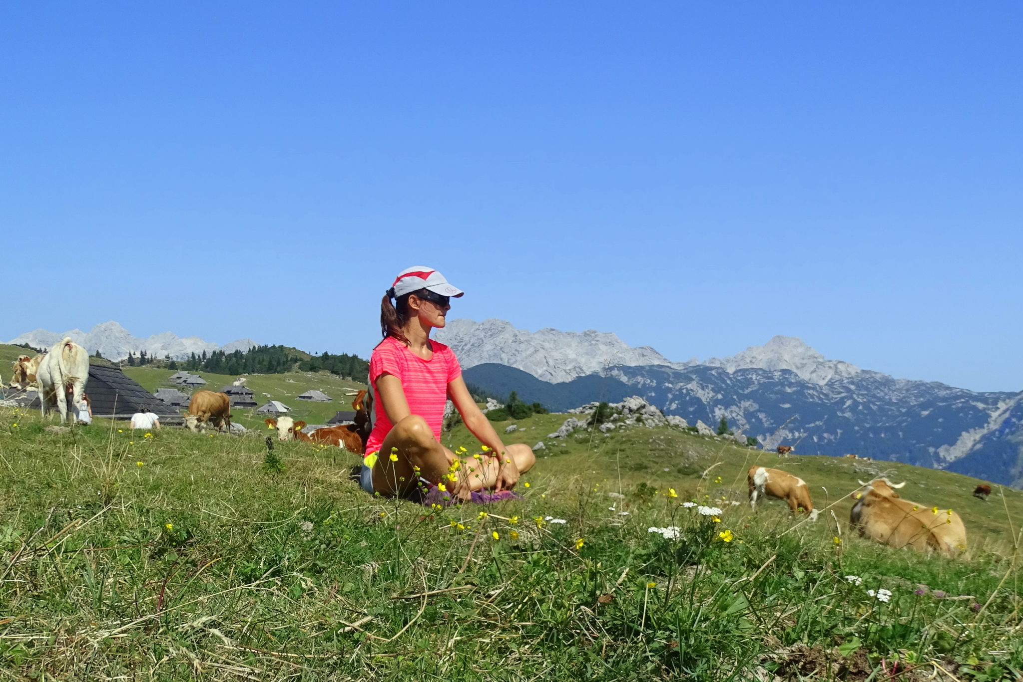 A female hiker enjoying Velika Planina, Central Slovenia