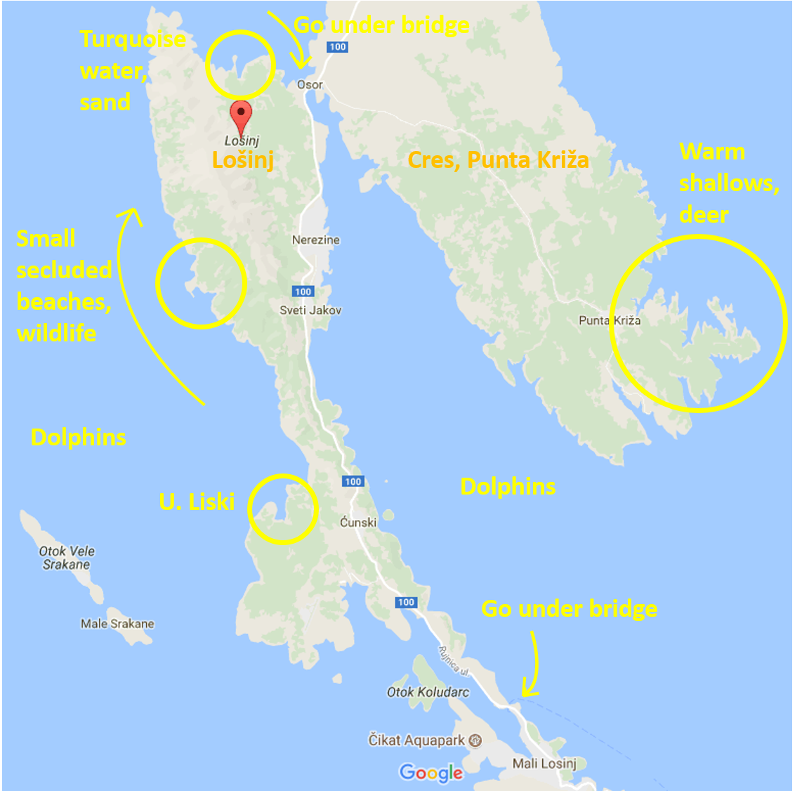 Boating map of Lošinj and Cres, Punta Križa