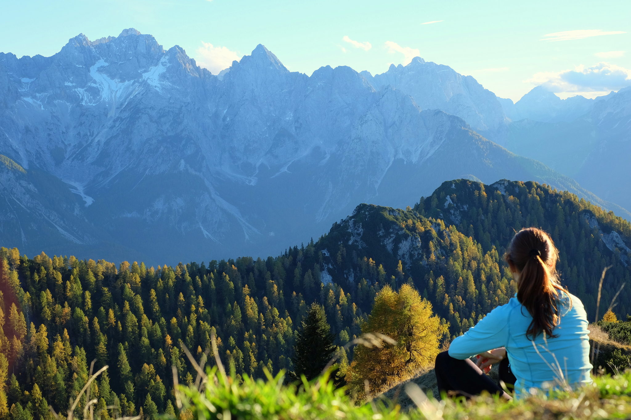 Scenic view over Julian Alps from Trupejevo Poldne above Kranjska Gora, Slovenia