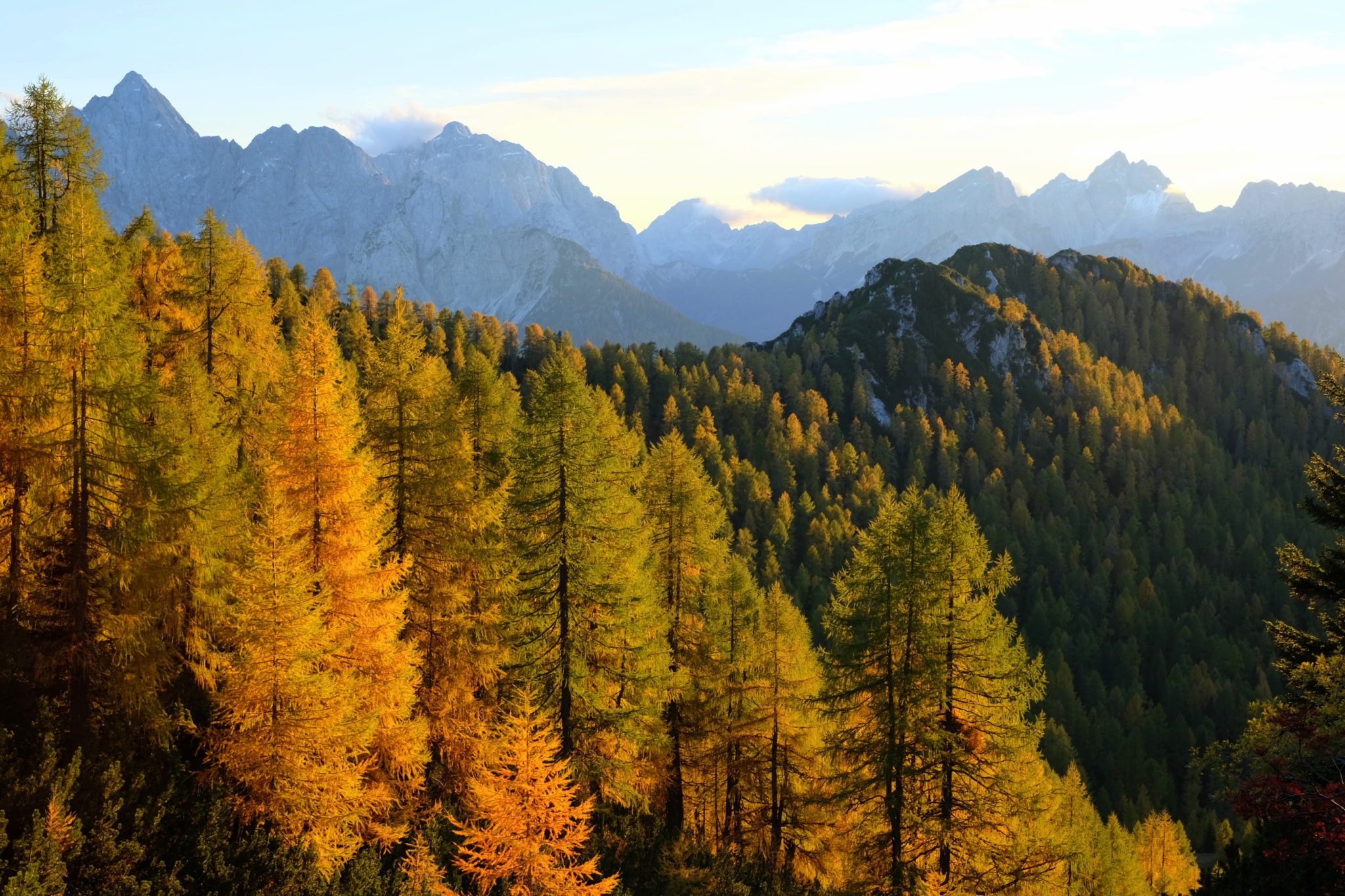 Julian Alps in fall, autumn, Slovenia, Kranjska Gora, Trupejevo Poldne