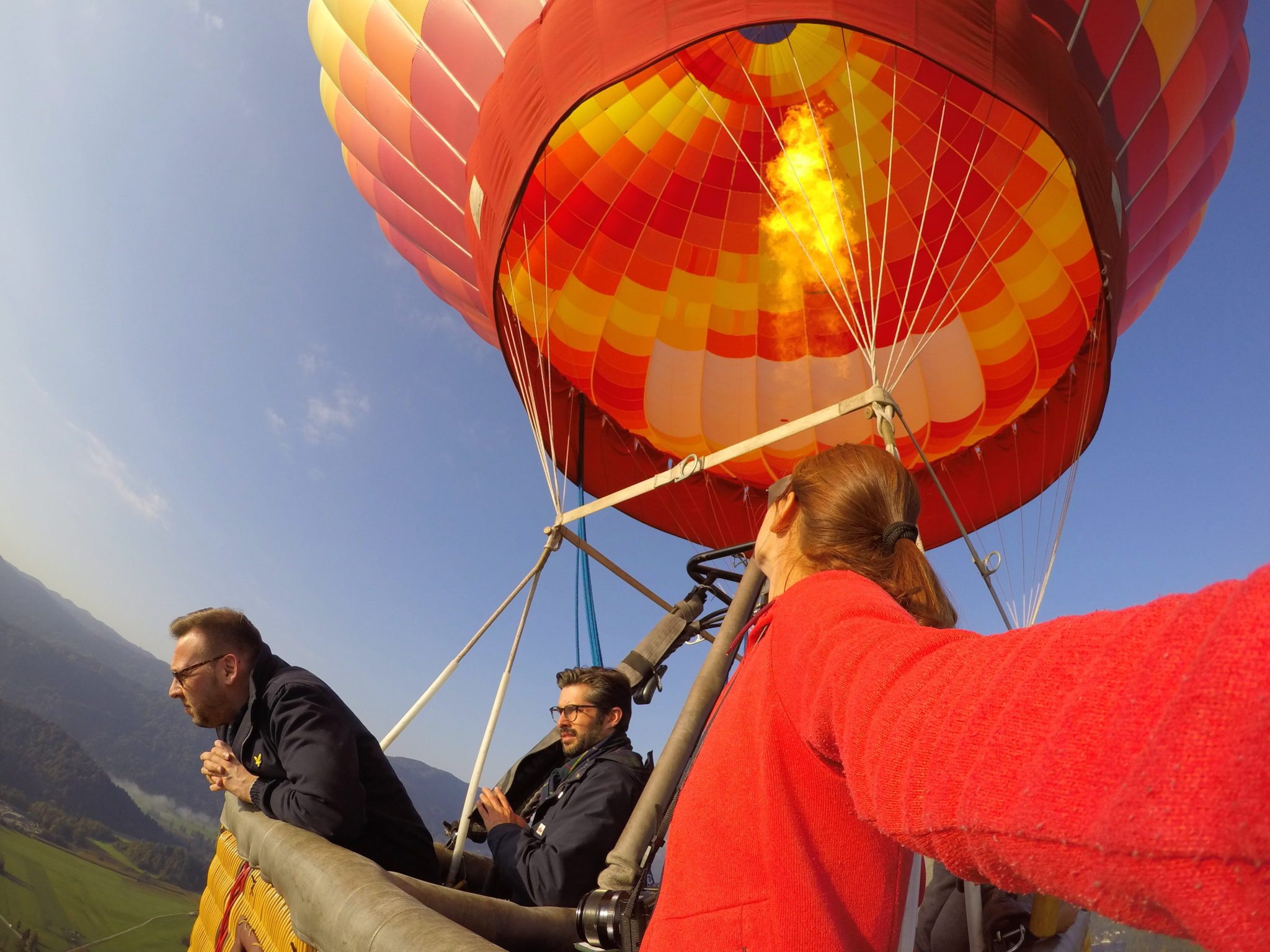 In a hot air balloon