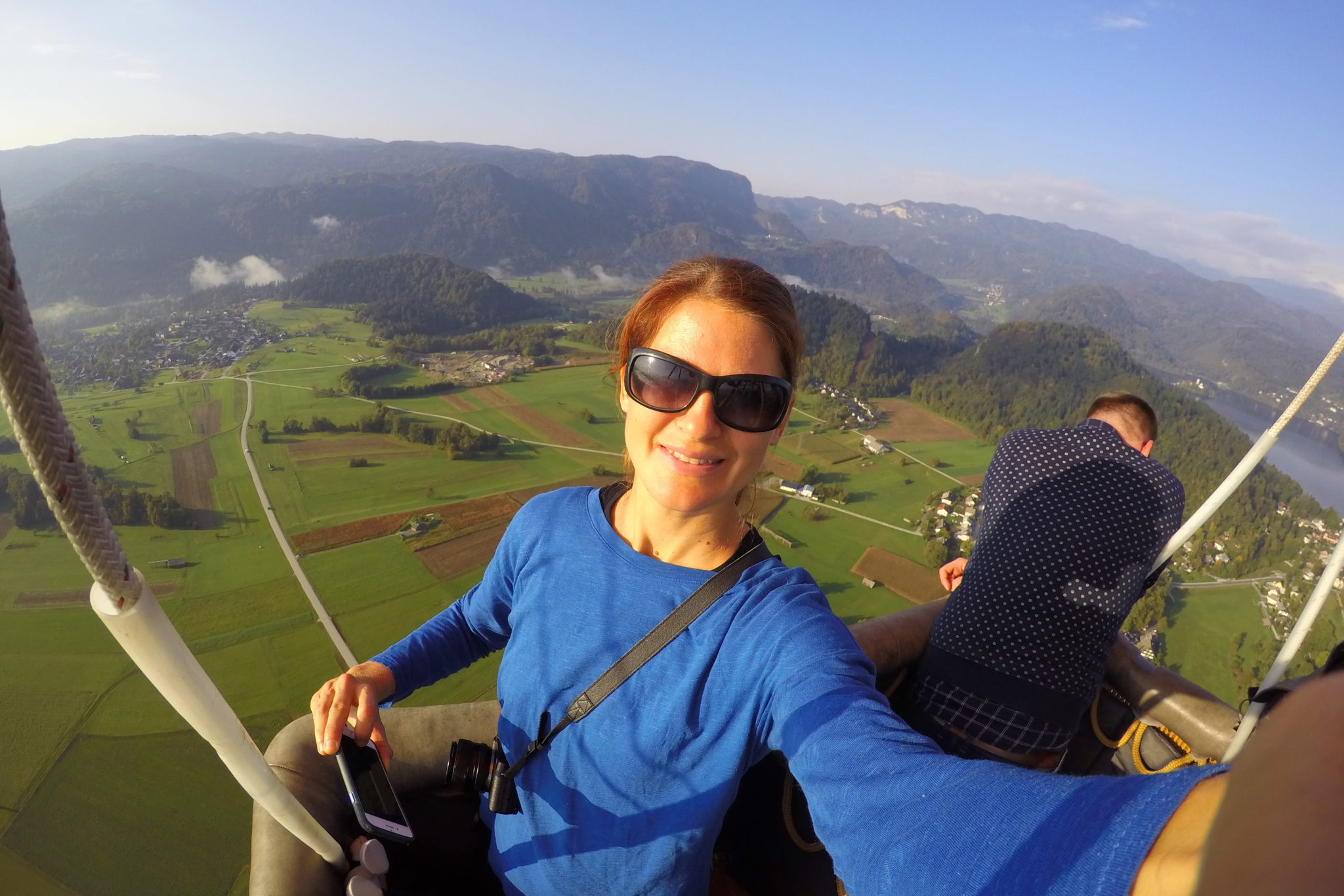 In a hot air balloon above Lake Bled.