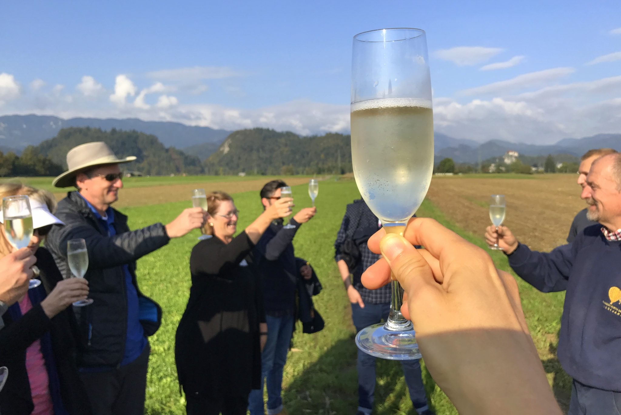 Toasting to flying in a hot air balloon