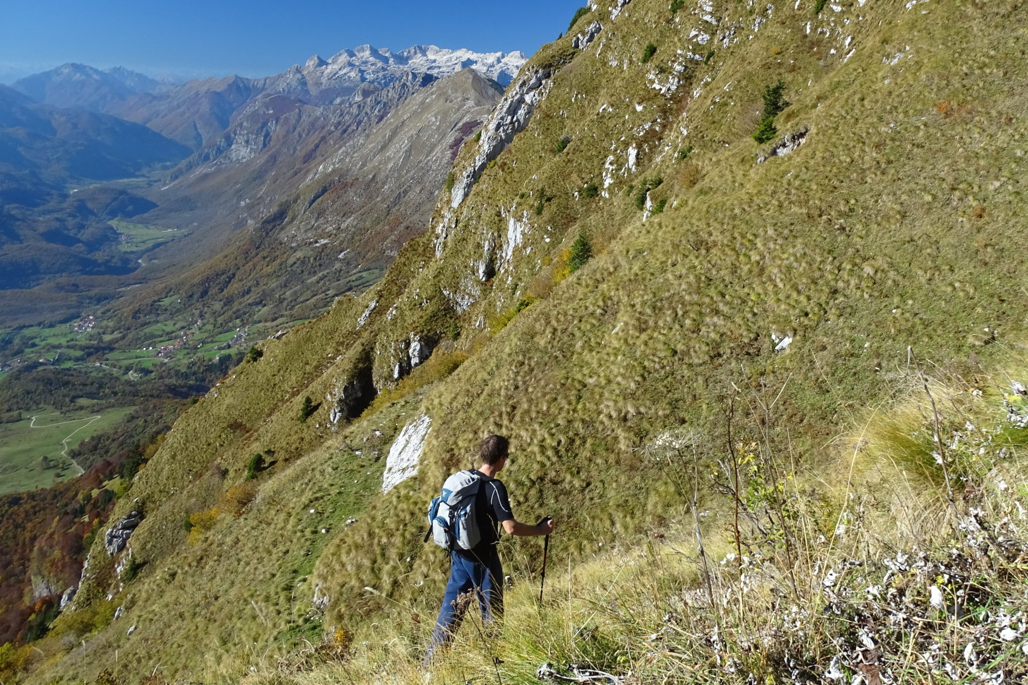 Hiking in Julian Alps down Mt. Krn, Slovenia