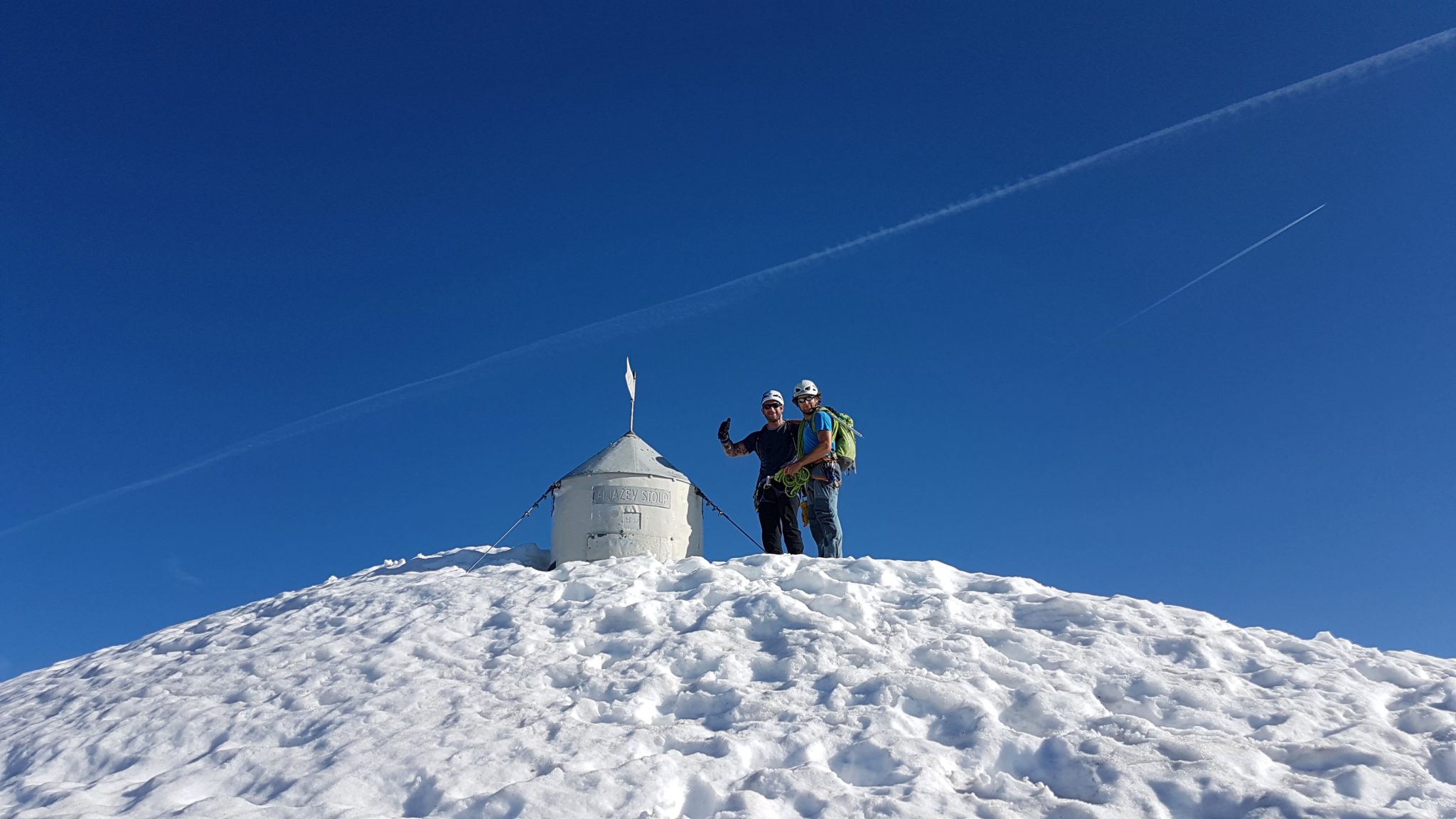 At the top of Triglav, Aljaž Tower, Slovenia