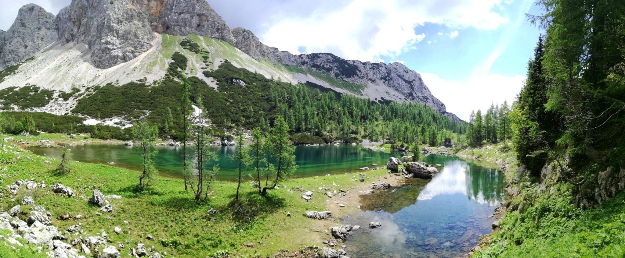 The Double Lake of the Triglav Lakes lies directly beneath Mt. Mala Tičarica