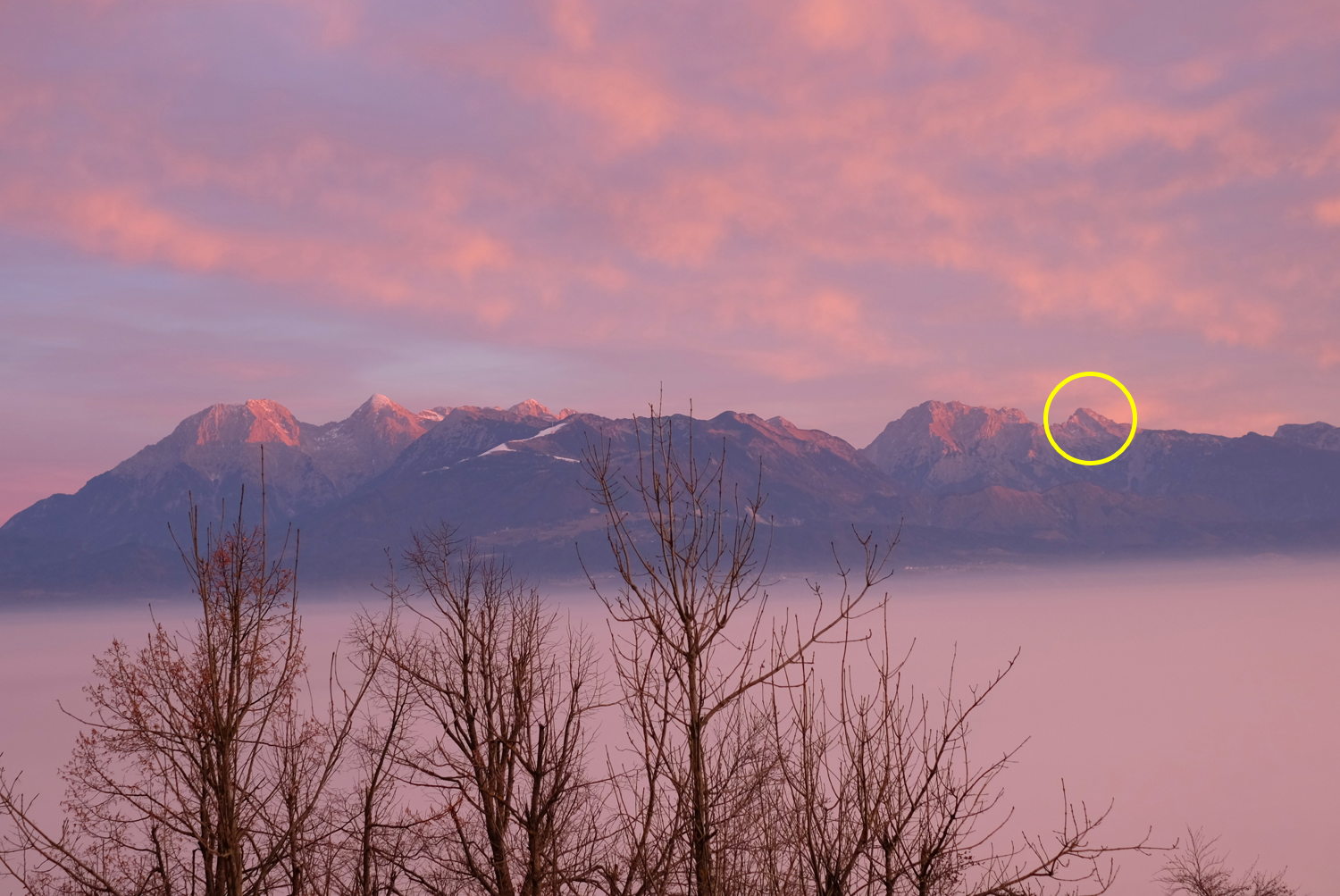 The Kamnik-Savinja Alps for sunrise as seen from Šmarna Gora, Ljubljana.