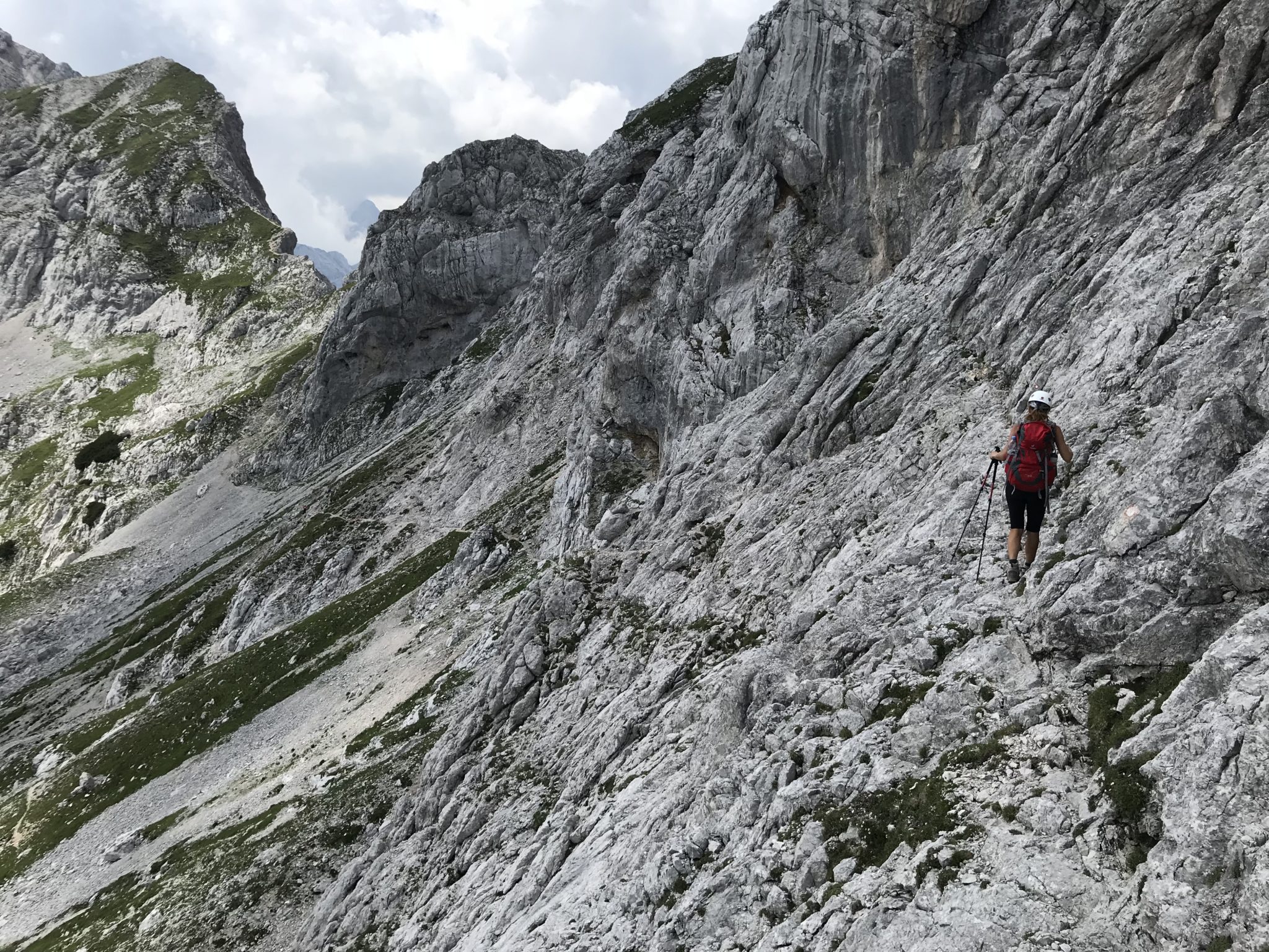 Crossing the steep slopes underneath Mt. Ojstrica and heading towards Mt. Planjava, Kamnik-Savinja Alps, Slovenia