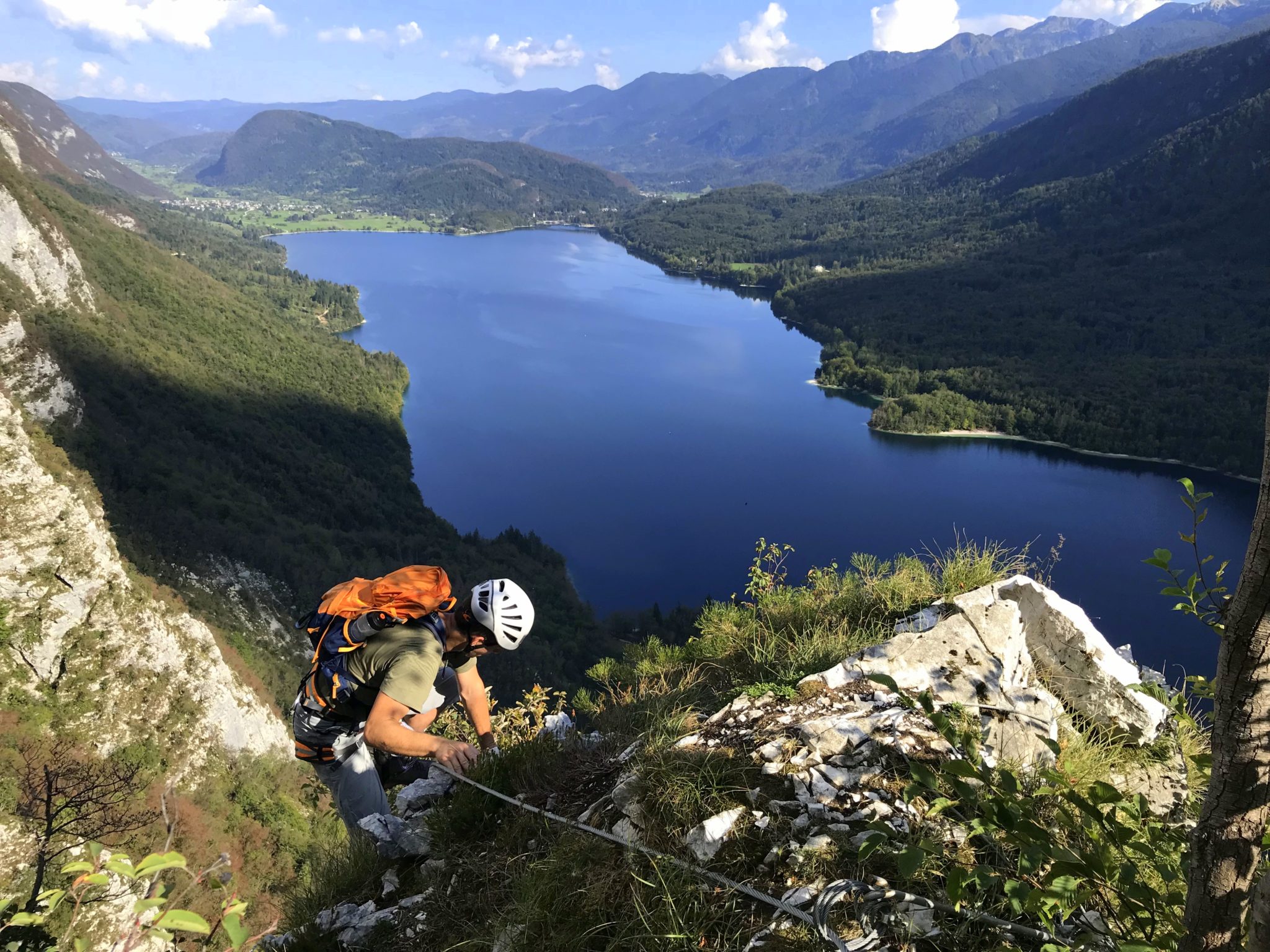 Climbing the via ferrata above Lake Bohinj, Ožarjeni Kamen