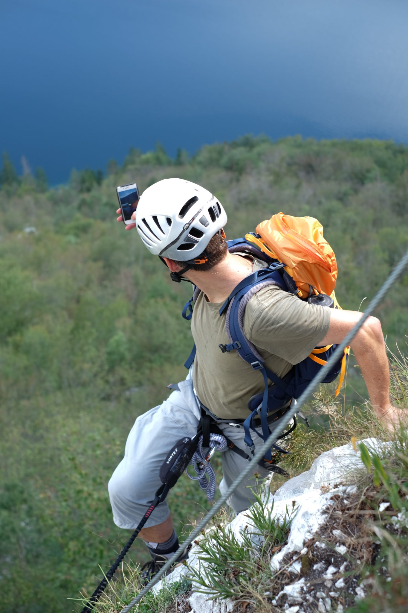 Climbing the via ferrata above Lake Bohinj, Ožarjeni Kamen