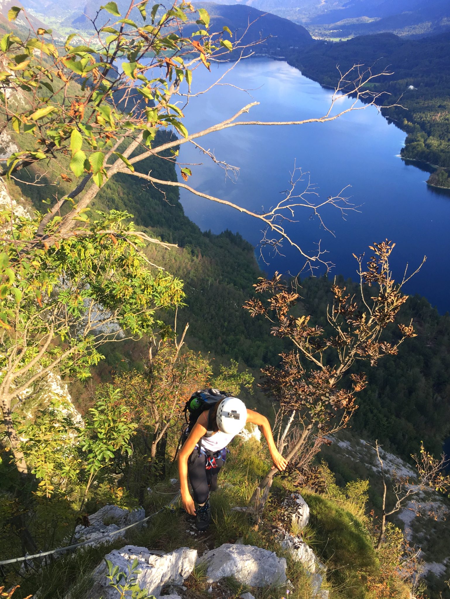 Climbing the via ferrata above Lake Bohinj, Ožarjeni Kamen