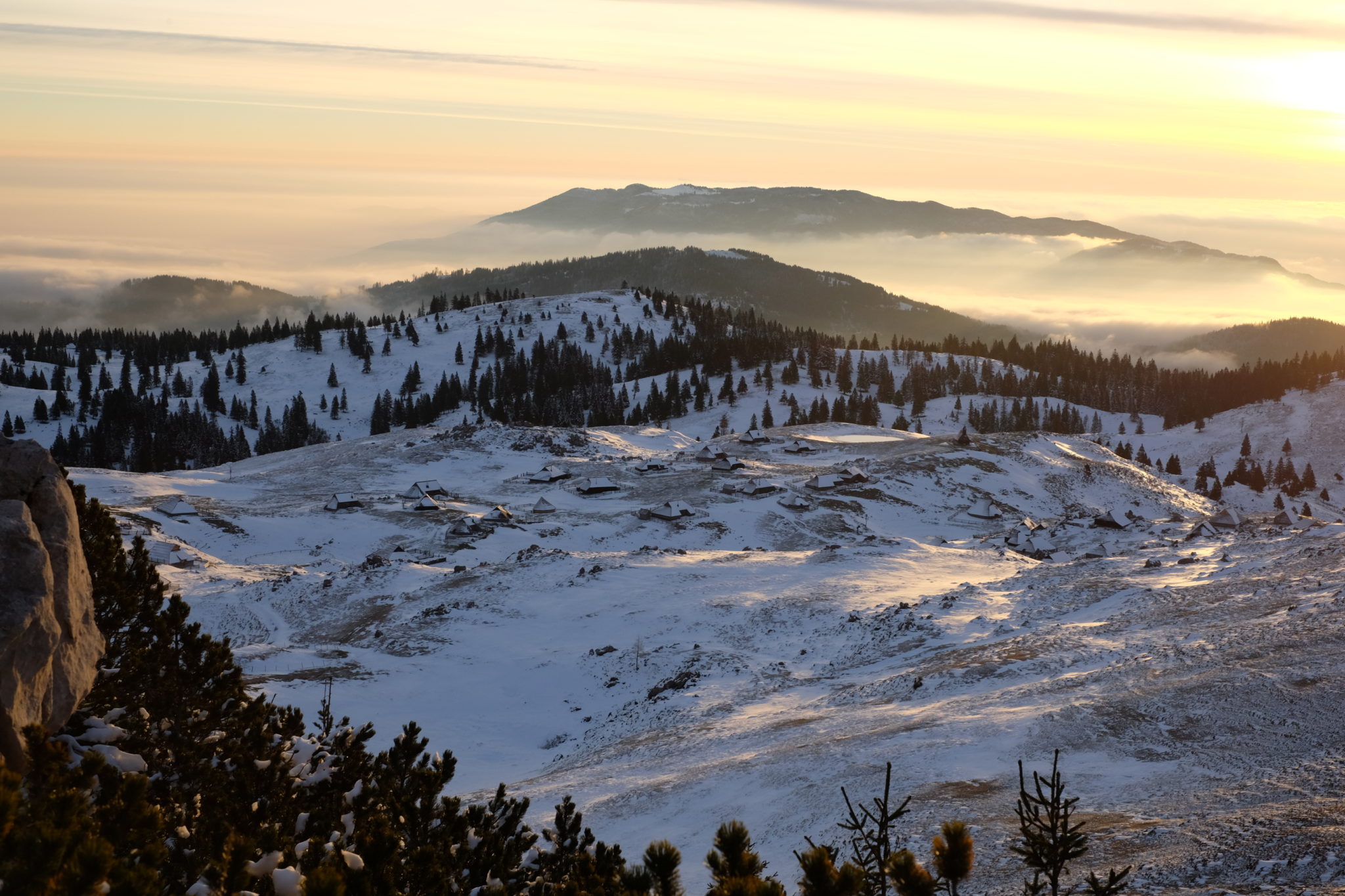 Velika Planina old shephderds' settlement for sunrise, Visit Ljubljana, Slovenia