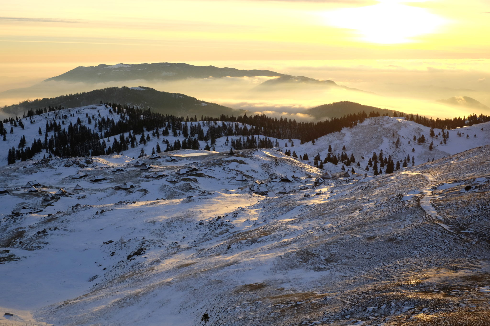 Velika Planina old shephderds' settlement for sunrise, Visit Ljubljana, Slovenia