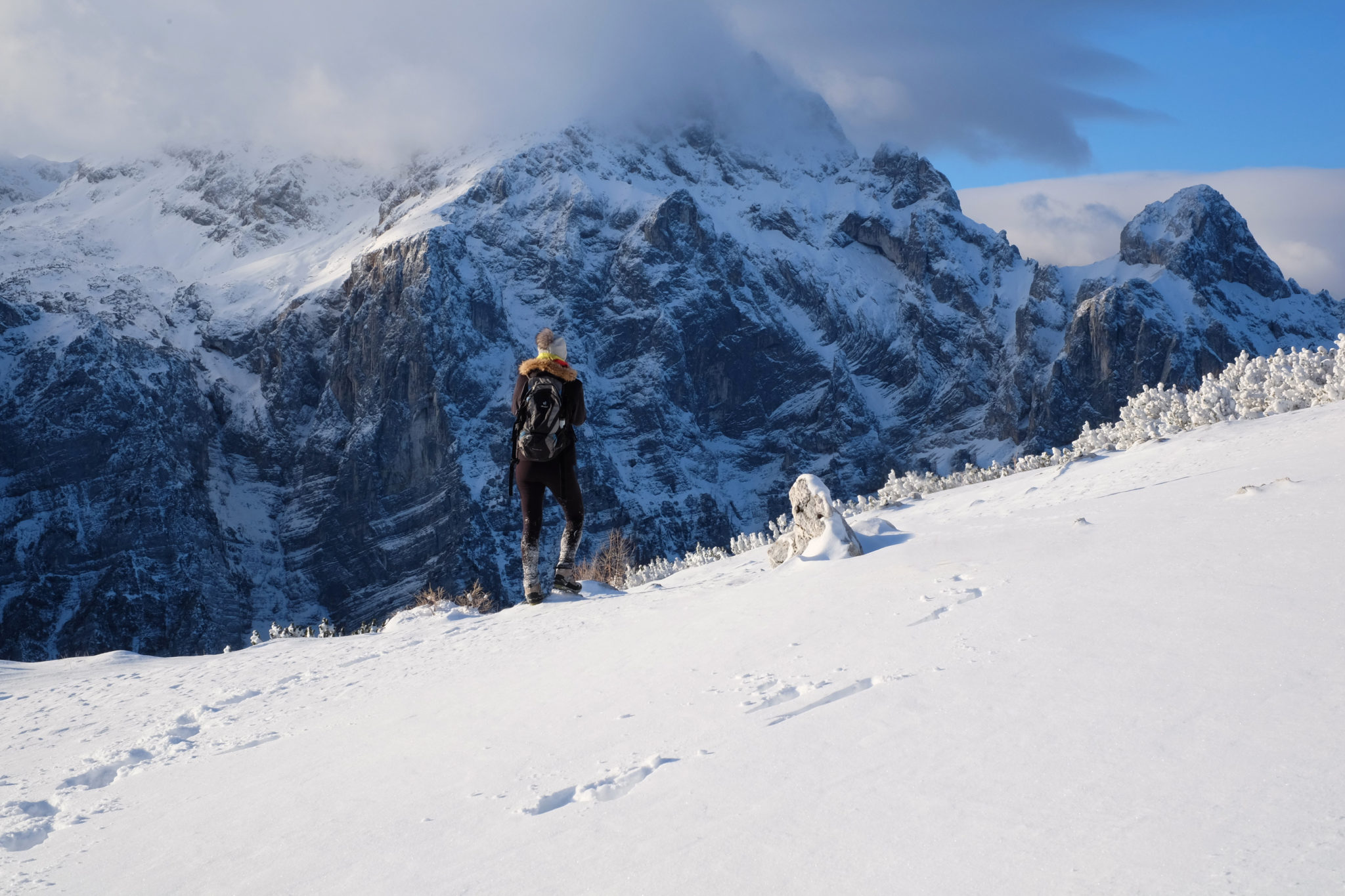 Hiking in Triglav National Park, Julian Alps, Mrežce with a view of Triglav, Slovenia